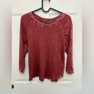 Women’s Pilcro Acid Wash 3/4th Length Burgundy Top XS Casual Raglan Sleeve